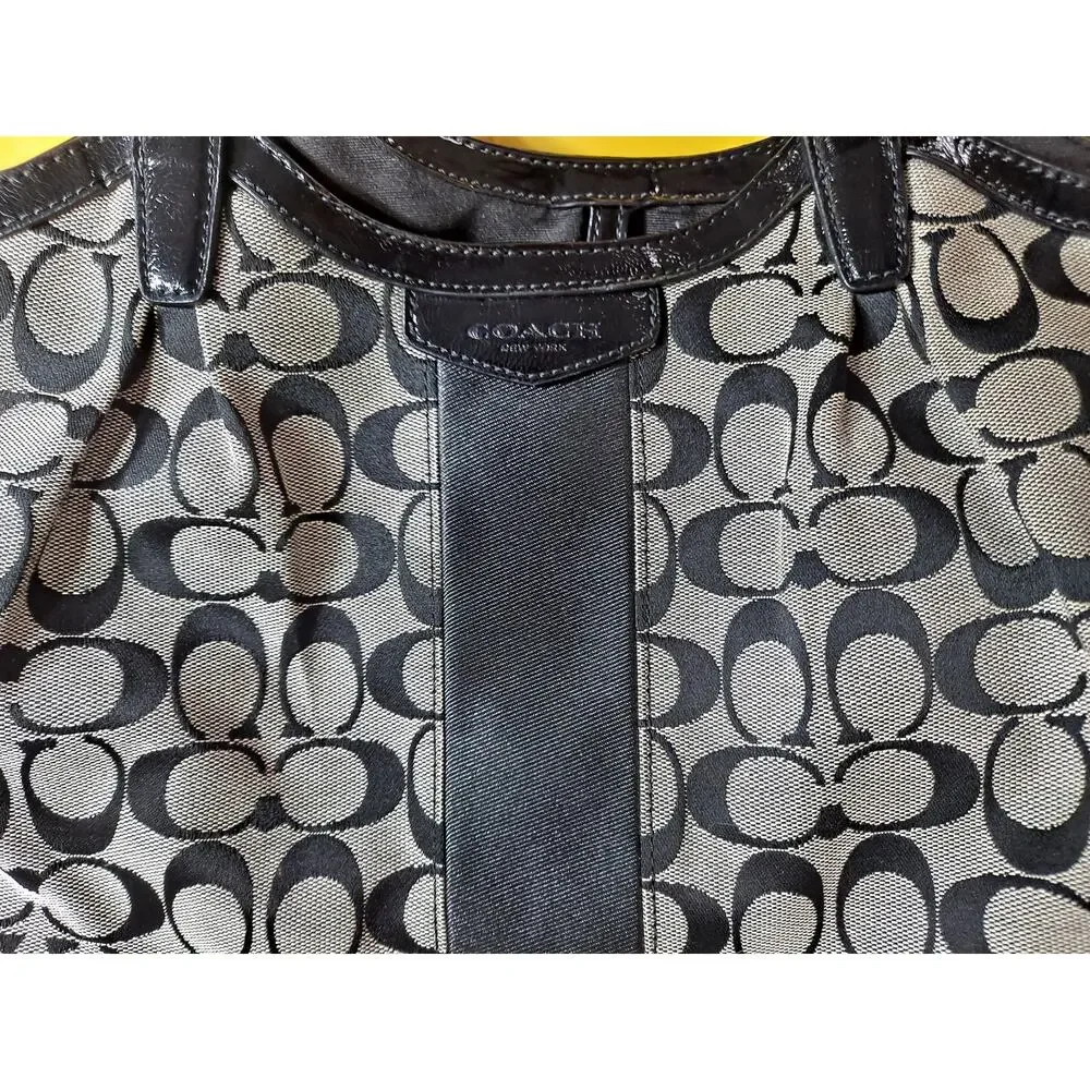 Coach Brown Signature Stripe‎ Devin Shoulder Leather Tote Bag F28395